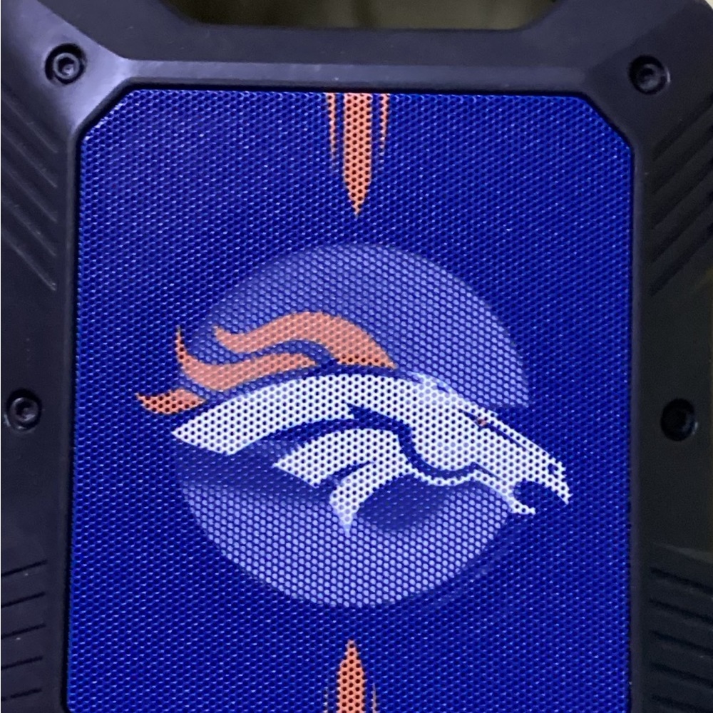 Denver Broncos NFL Shockbox XL wireless Bluetooth speaker.
